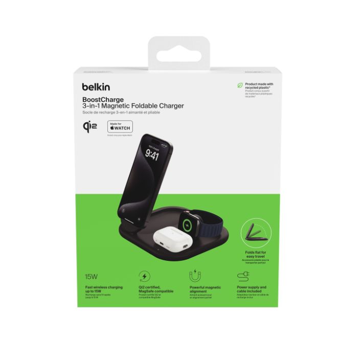 Belkin 3-in-1 Magnetic Foldable Wireless Charger with Qi2 15W