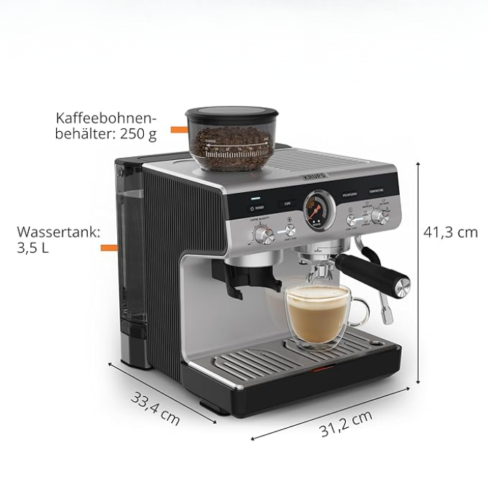 Krups Precision, Manual Espresso Machine with Mill | XP801T10 | 15 Bars