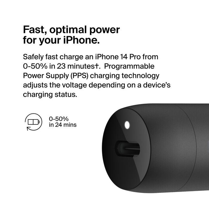 Belkin 30W USB-C Car Charger + USB-C to Lightning cable