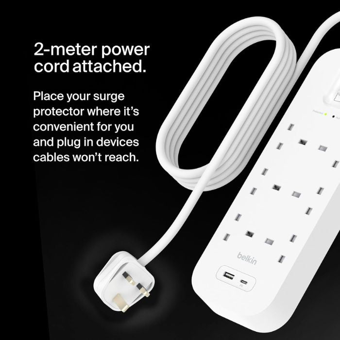 Belkin 6-Outlet Surge Protector Power Strip, Wall-Mountable with 6 AC Outlets, 2M