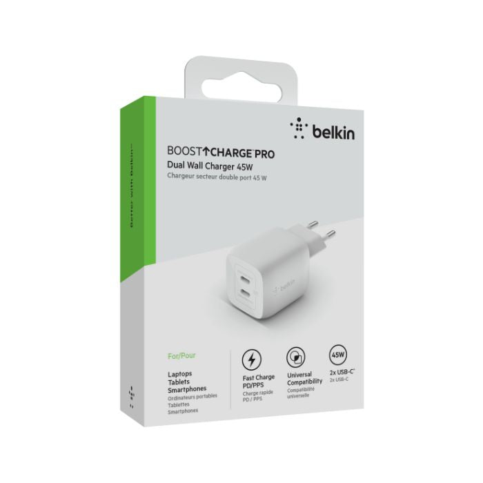 Belkin 45W Dual USB-C Wall Charger, PD 3.0 Fast Charging
