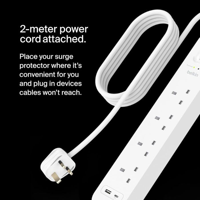 Belkin 4-Outlet Surge Protector Power Strip, Wall-Mountable with 4 AC Outlets, 2M