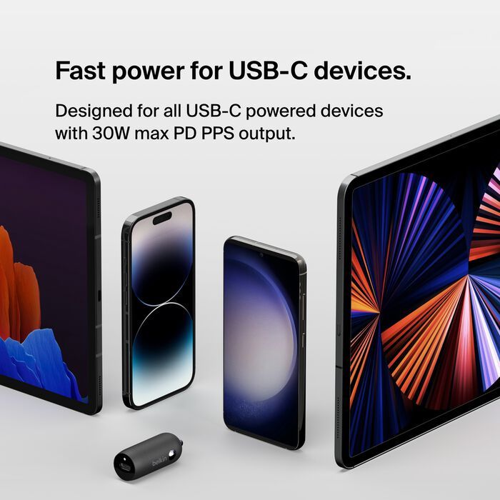 Belkin 30W USB-C Car Charger + USB-C to Lightning cable