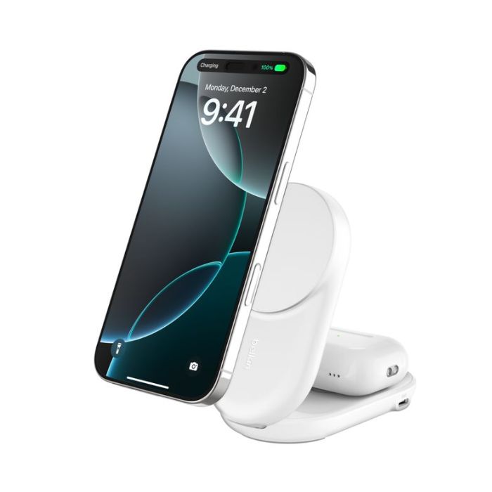 Belkin 2-in-1 Foldable Magnetic Charger with Qi2 25W, Black, Round Form