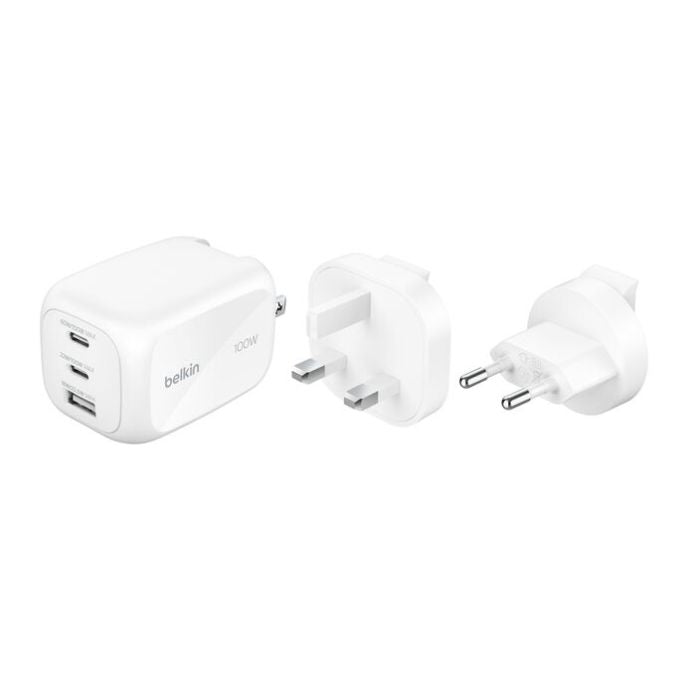 Belkin BoostCharge Pro 3-Port GaN Wall Charger 100W + Travel Adapter Kit
