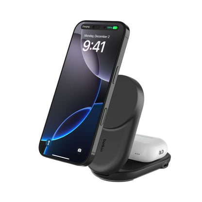Belkin 2-in-1 Foldable Magnetic Charger with Qi2 25W, Black, Round Form