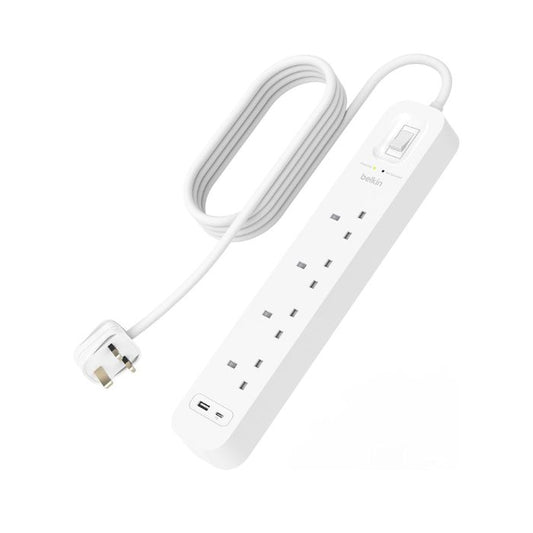 Belkin 4-Outlet Surge Protector Power Strip, Wall-Mountable with 4 AC Outlets, 2M