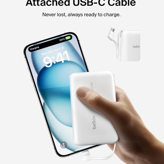 Belkin Power Bank 10K with Integrated Cable | Power Bank Belkin Power Bank 10K with Integrated Cable | Power Bank