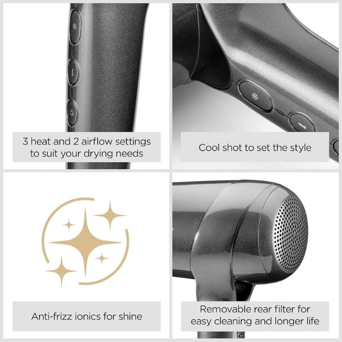 BaByliss Titanium Powerful Compact Ionic Hair Dryer for Fast Drying, 1600W Digital Motor | D6200DSDE