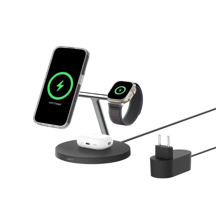 Belkin BoostCharge 3-in-1 Charging Dock with Qi2 MagSafe Charger | Wireless Chargers Belkin BoostCharge 3-in-1 Charging Dock with Qi2 MagSafe Charger | Wireless Chargers