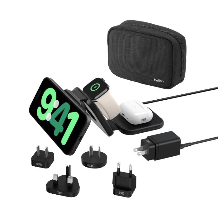 Belkin 3-in-1 Magnetic Wireless Charging Travel Pad with Qi2 15W | Wireless Chargers Belkin 3-in-1 Magnetic Wireless Charging Travel Pad with Qi2 15W | Wireless Chargers