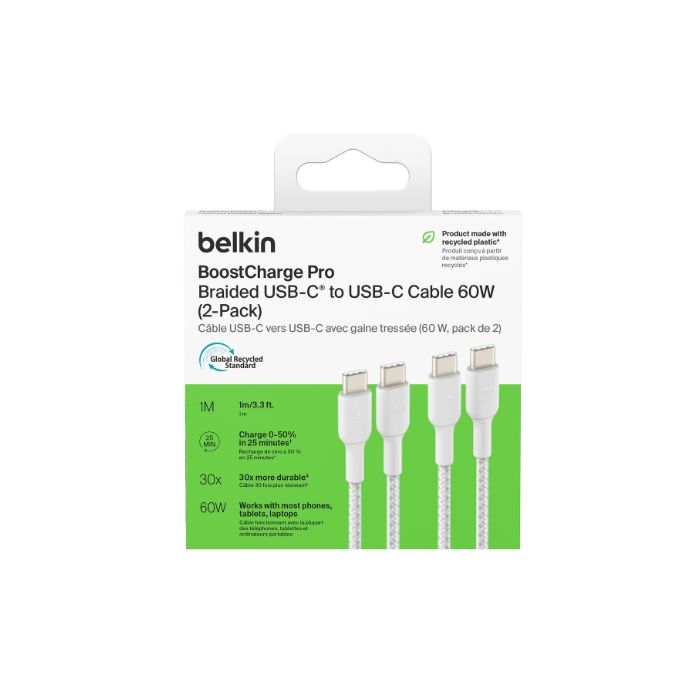 Belkin Braided USB-C to USB-C Cable 60W (1m / 2 packs) | USB Cable Belkin Braided USB-C to USB-C Cable 60W (1m / 2 packs) | USB Cable