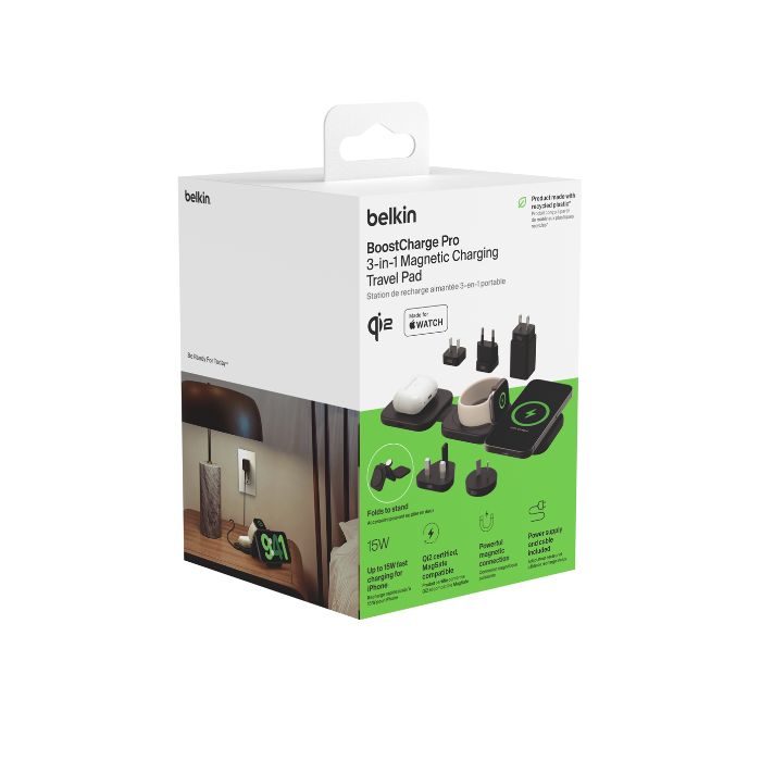Belkin 3-in-1 Magnetic Wireless Charging Travel Pad with Qi2 15W | Wireless Chargers Belkin 3-in-1 Magnetic Wireless Charging Travel Pad with Qi2 15W | Wireless Chargers