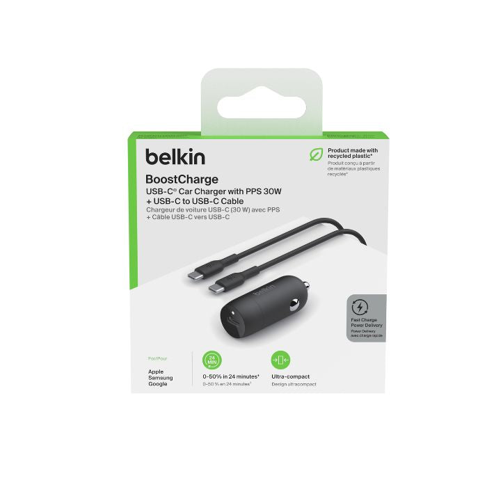 Belkin 30W USB-C Car Charger + USB-C to USB-C cable CCA004bt1MBK-B6 | Chargers Belkin 30W USB-C Car Charger + USB-C to USB-C cable CCA004bt1MBK-B6 | Chargers