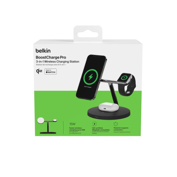 Belkin BoostCharge 3-in-1 Charging Dock with Qi2 MagSafe Charger | Wireless Chargers Belkin BoostCharge 3-in-1 Charging Dock with Qi2 MagSafe Charger | Wireless Chargers