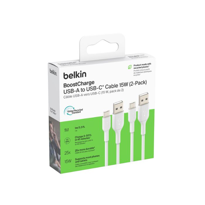 Belkin USB-C to USB-A Cable CAB001bt1MWH2PK | USB Cable Belkin USB-C to USB-A Cable CAB001bt1MWH2PK | USB Cable